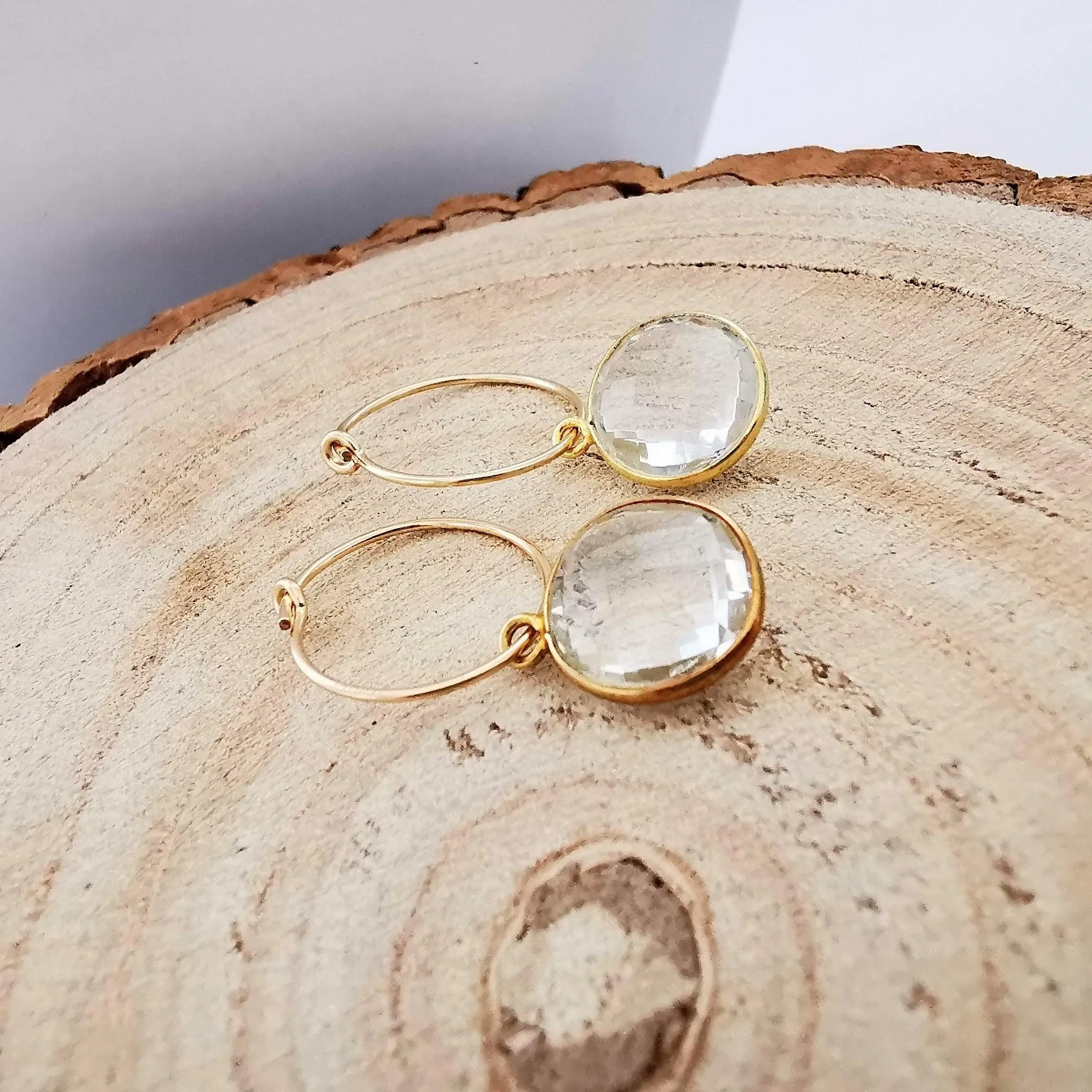 Gold Green Amethyst Hoop Earrings