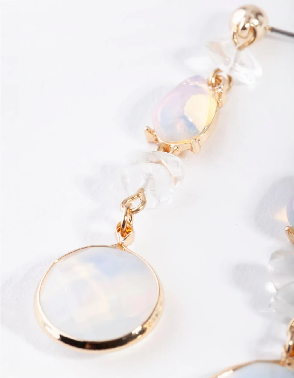 Gold Moonstone Faceted Stone Drop Earrings