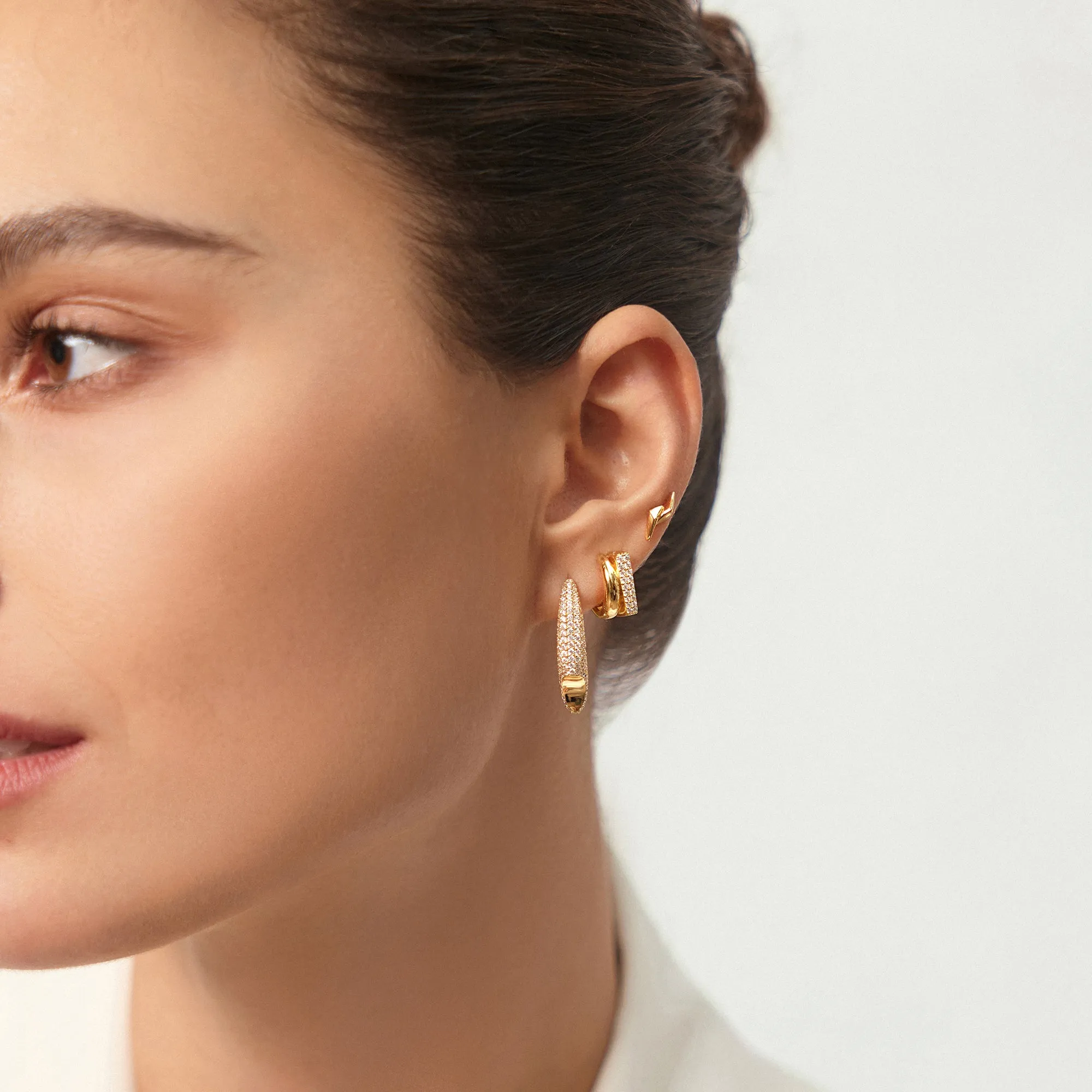 Gold Pavé Arrow Hoop Earrings