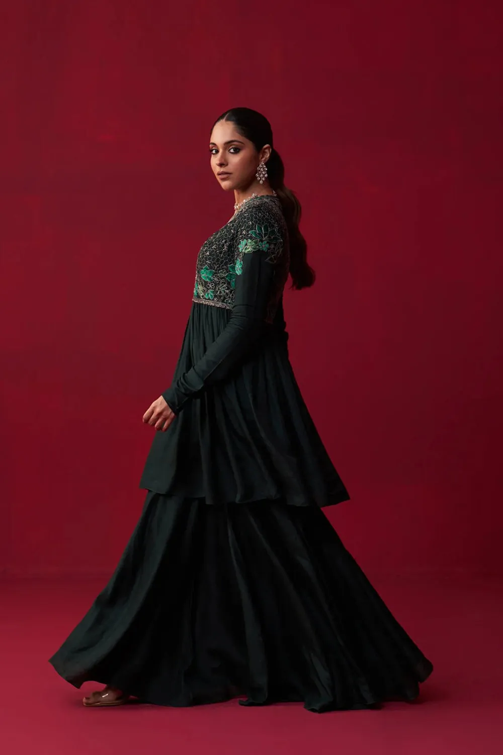 Green Nature’S Bounty Anarkali And Sharara Set