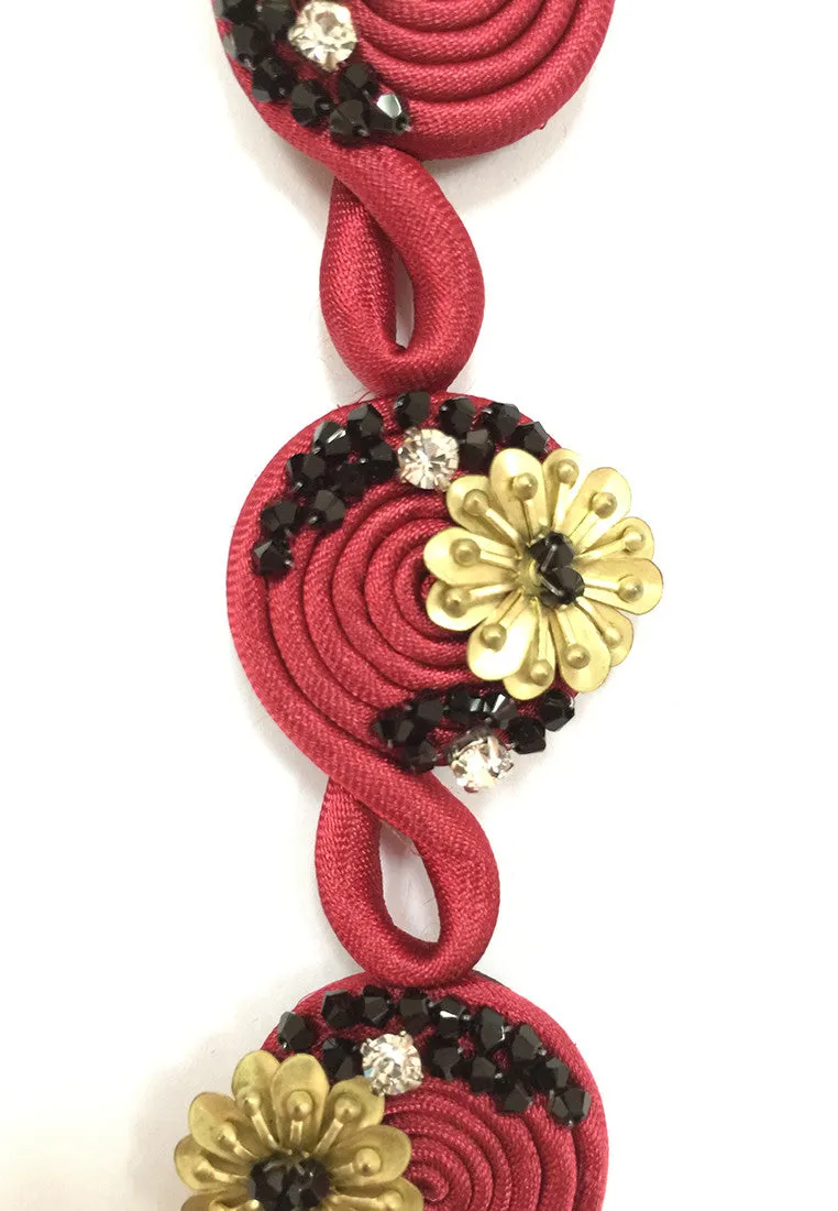 Handmade Red Metallic Floral Round Shape Bracelet