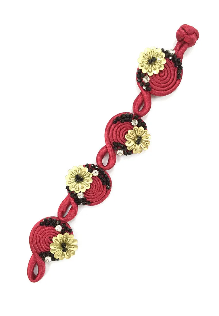 Handmade Red Metallic Floral Round Shape Bracelet