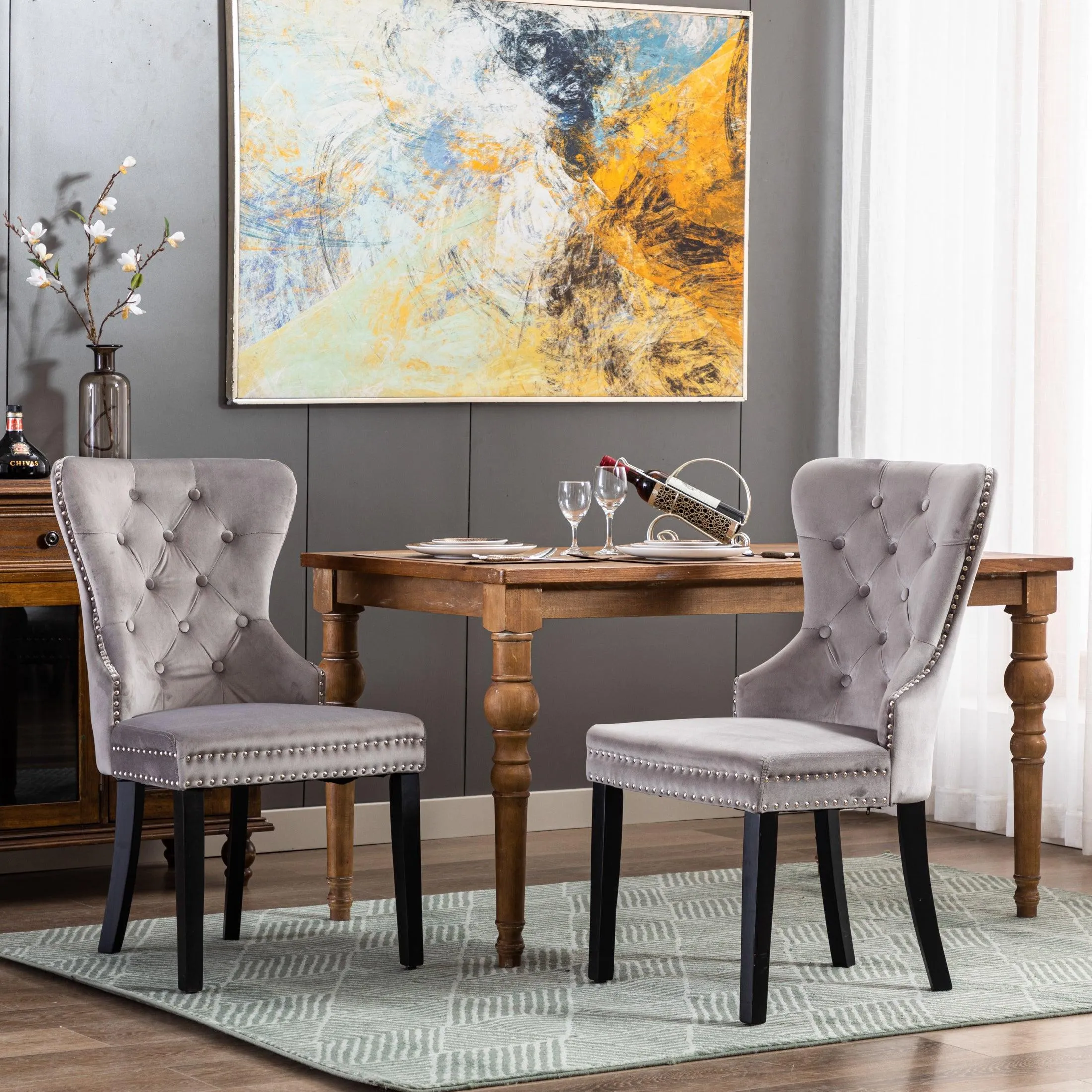 Hank Tufted Velvet Upholstered Dining Side Chair (Set of 2)