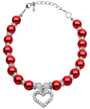 Heart and Pearl Necklace Red Md (8-10)