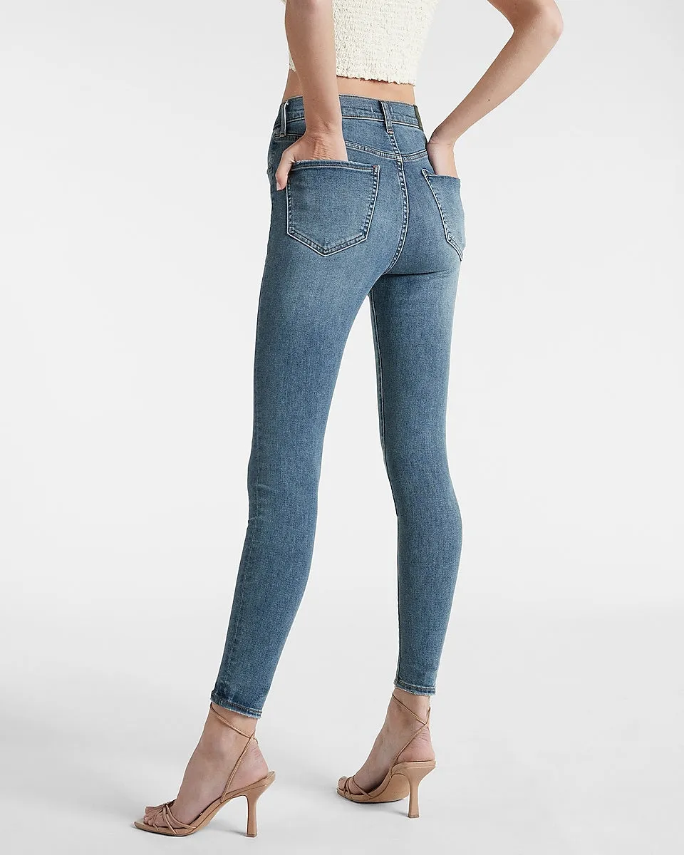 High Waisted Supersoft Medium Wash Skinny Jeans in Medium Wash