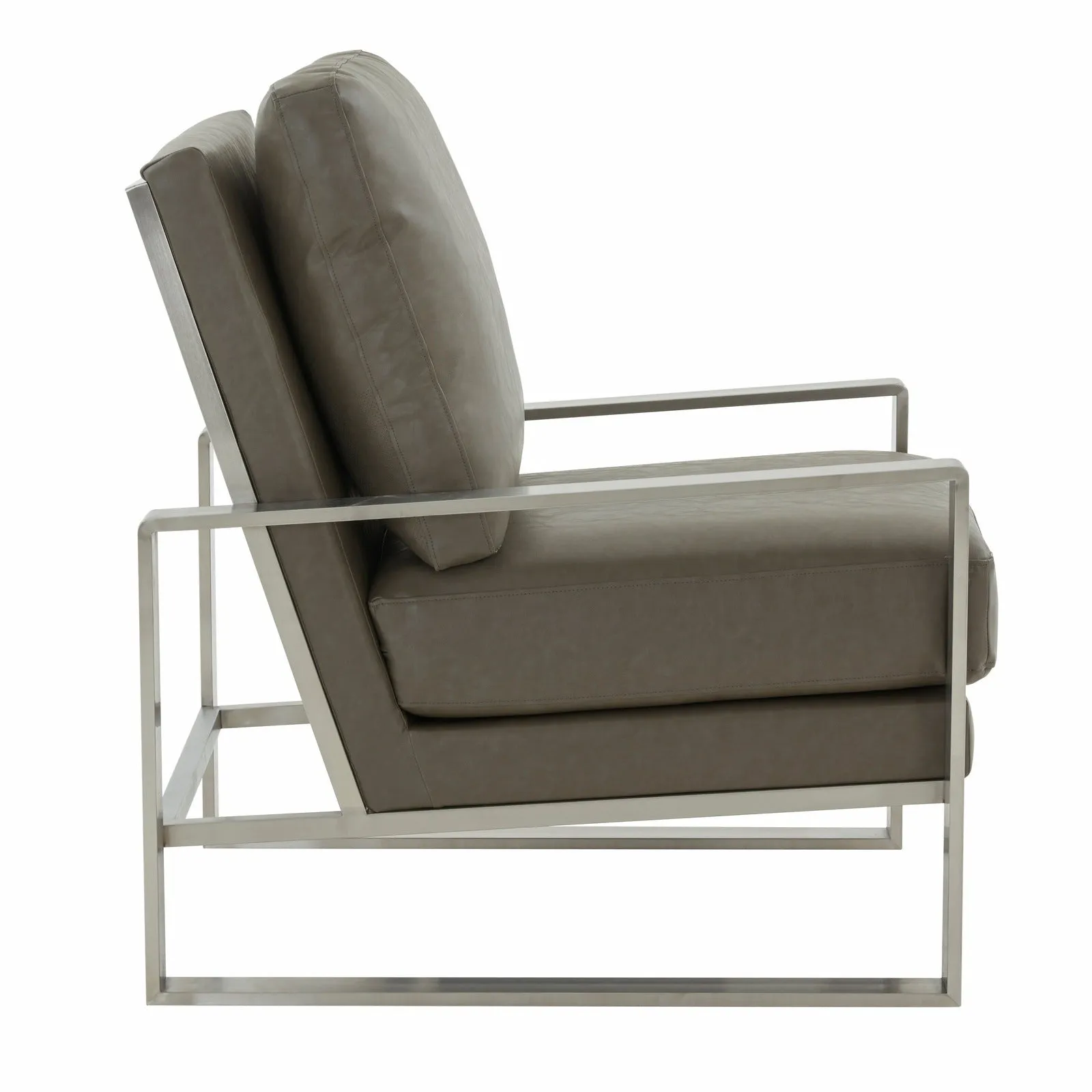 Jefferson Modern Leather Arm Chairs with Silver Frame and Coffee Table with Black Geometric Base for Living Room