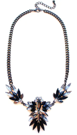 Jeweled Spike Necklace- Black & Crystal