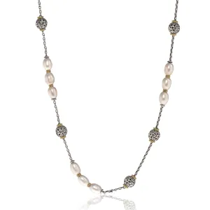 Konstantino Kleos Sterling Silver and 18K Yellow Gold, Pearl Station Necklace KOMK4767-122-33