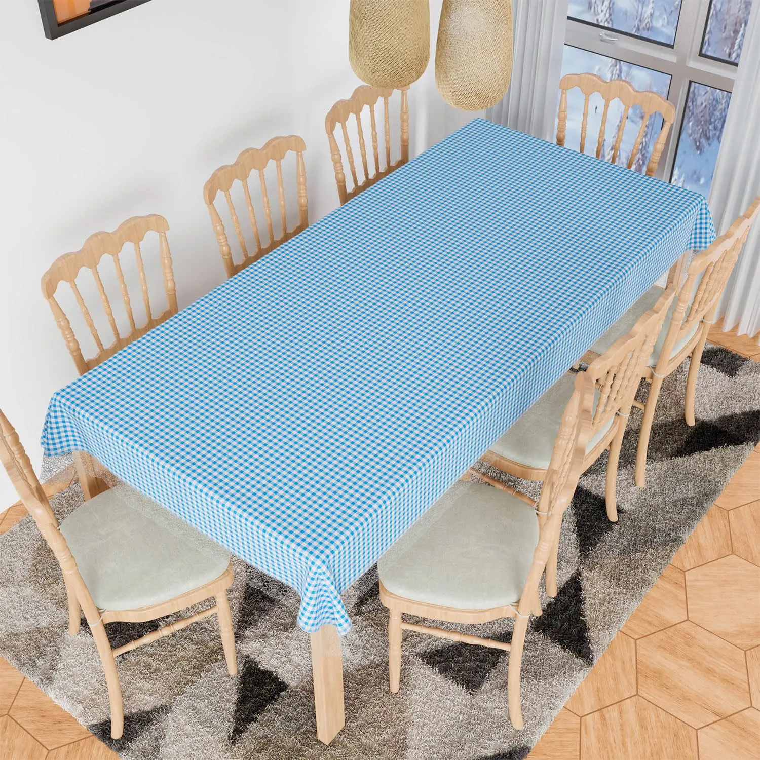 Kuber Industries Dining Table Cover | Kitchen Dining Tablecloth | 8 Seater Dining Table Cover | Dining Table Cover for Hall Décor | Barik Check Kitchen Tablecloth | 60x108 | Blue