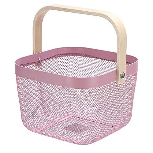 Kuber Industries Metal Wire Basket With Handle|Storage Basket Fot Fruits, Books|Mesh Open Storage Bin|Storage Organizer|Pack Of 2|Pink