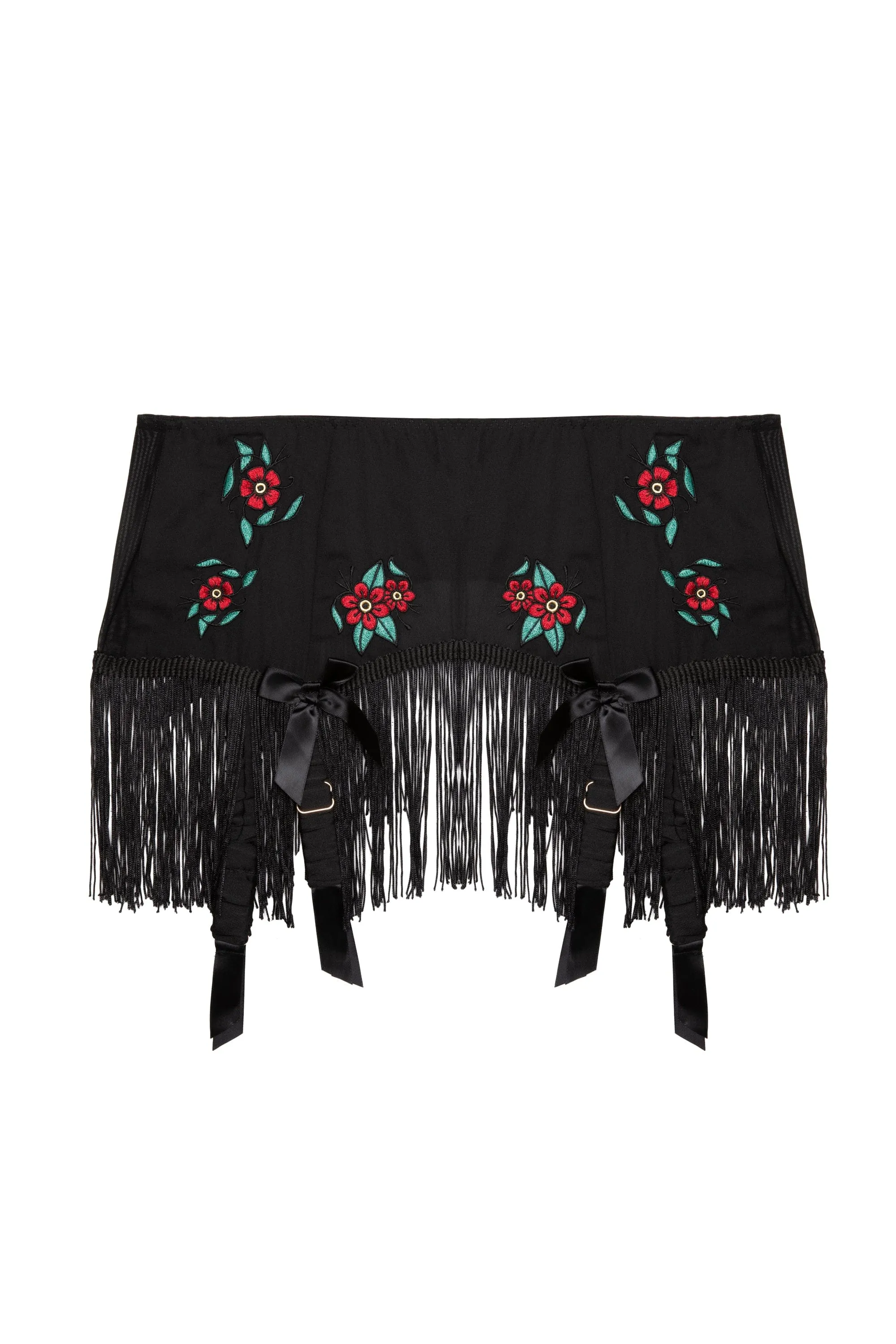 Mabel Western Floral Emboidery And Fringe Suspender Belt