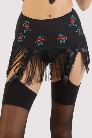 Mabel Western Floral Emboidery And Fringe Suspender Belt