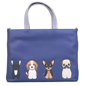 Mala Leather 30cm Navy Best Friends Sittings Dogs Grab Bag