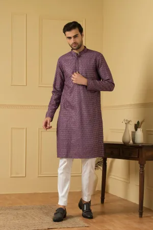 Men's Purple Lucknowi Threadwork Kurta - Hilo Design