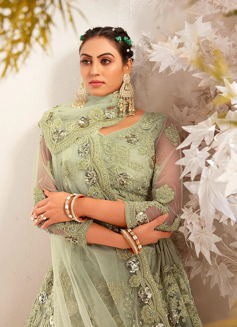 Mint Green Sequence Embroidered Lehenga