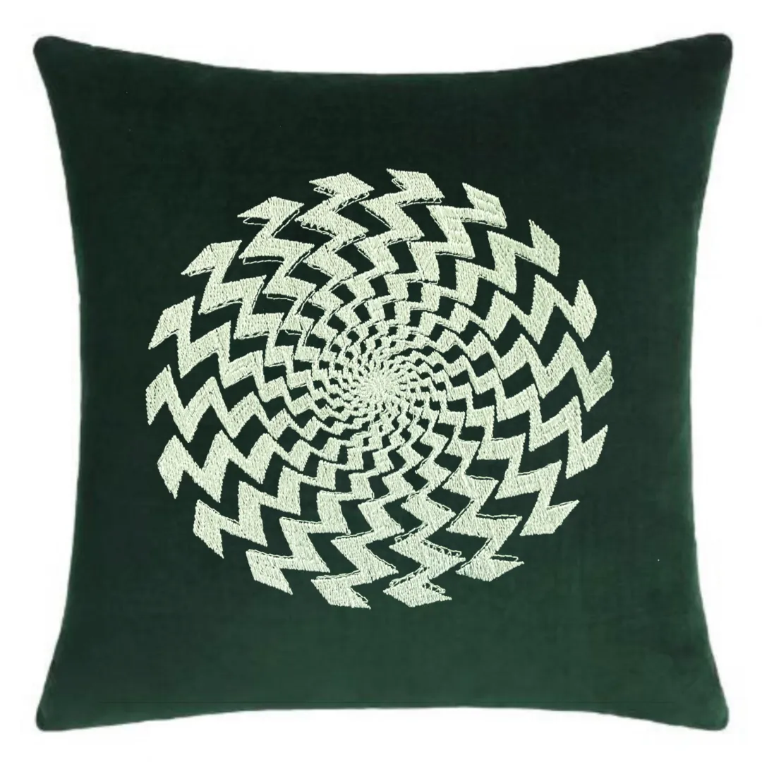 Modern Spiral Embroidered Decorative Pillow Cover 16" x 16"