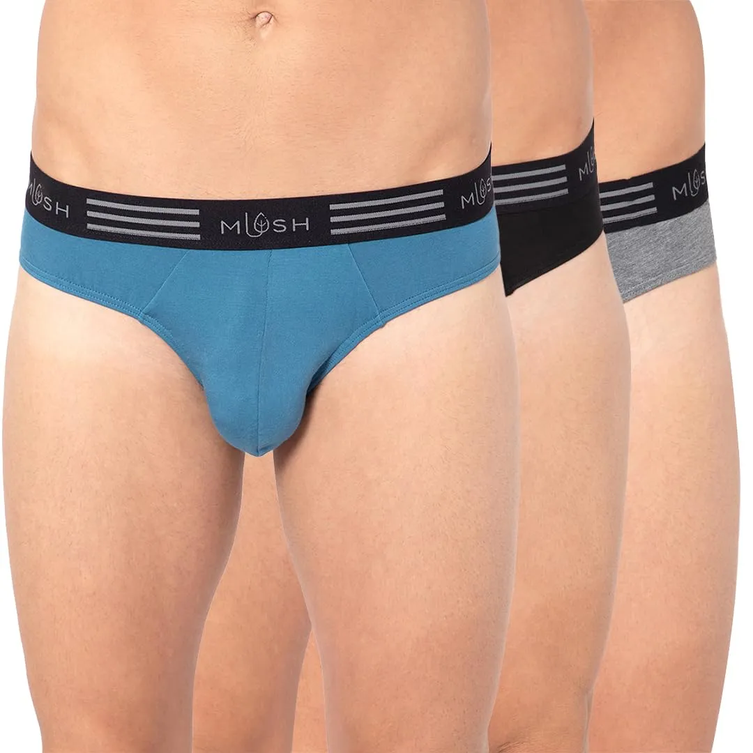 Mush Ultra Soft, Breathable, Feather Light Men's Bamboo Brief || Naturally Anti-Odor and Anti-Microbial Bamboo Innerwear Pack of 3 (M, Grey Blue and Black)