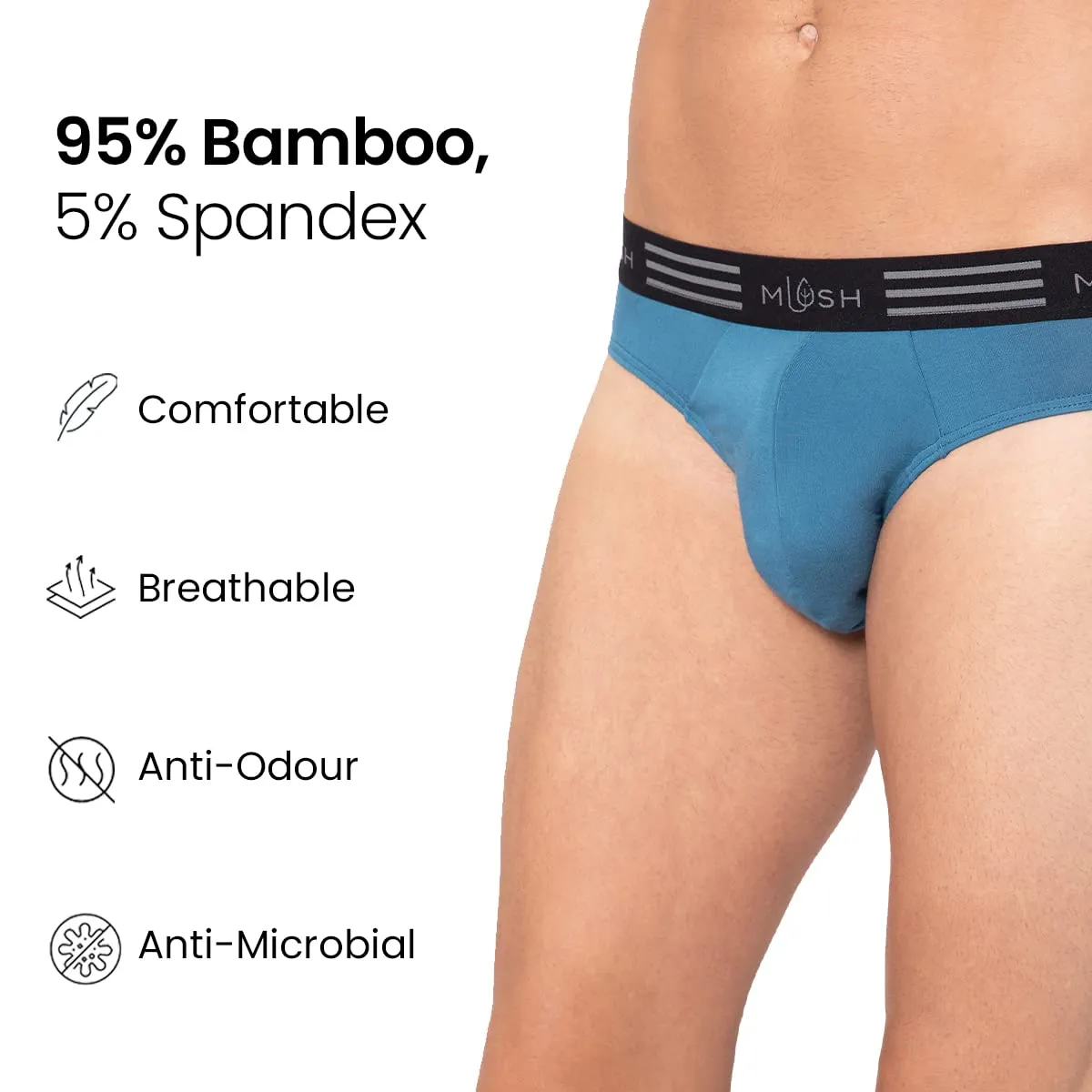 Mush Ultra Soft, Breathable, Feather Light Men's Bamboo Brief || Naturally Anti-Odor and Anti-Microbial Bamboo Innerwear Pack of 3 (M, Grey Blue and Black)