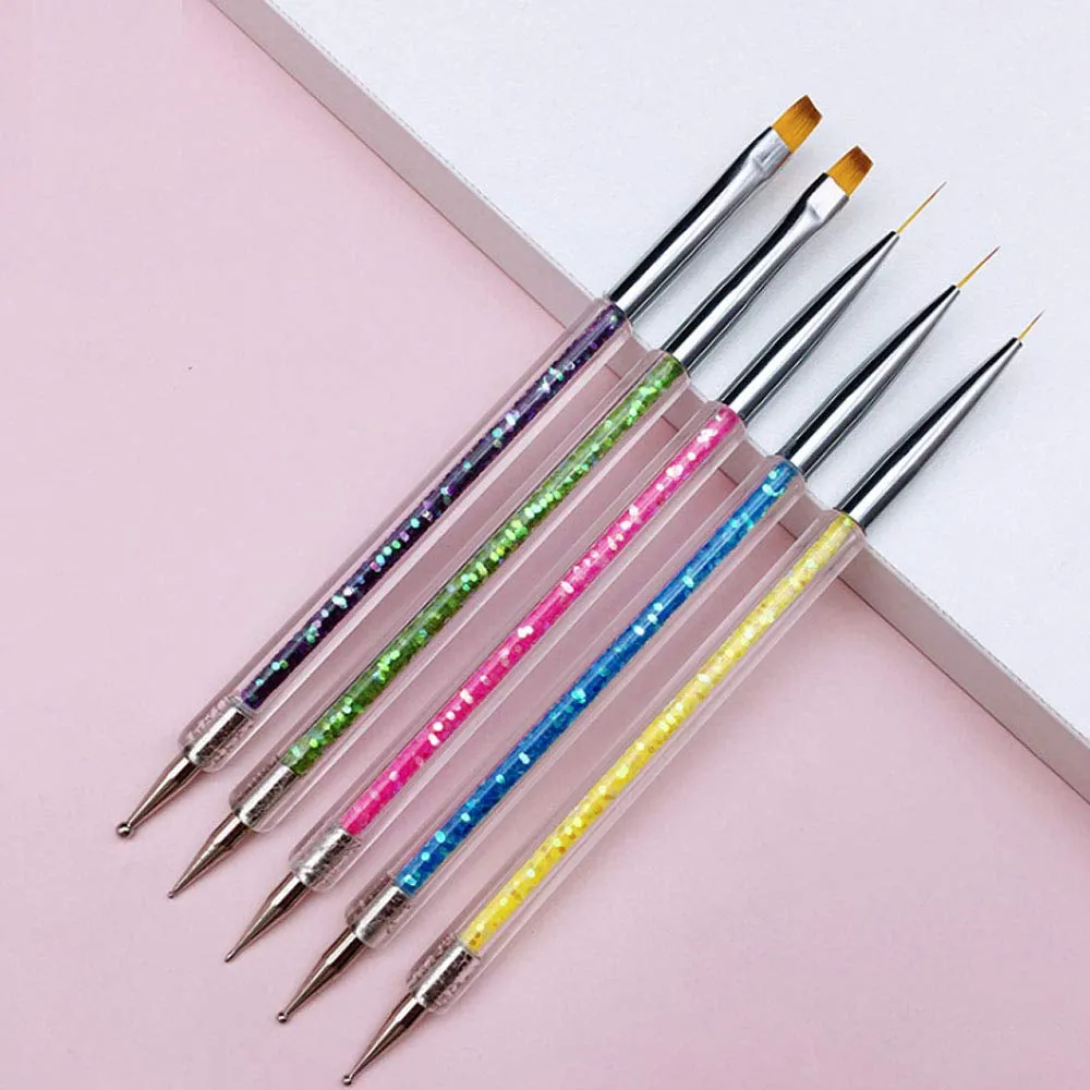 Nail Art Brush Set - 5 Dual-End Tools with Dotting Pens for Creative Nail Designs