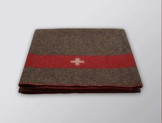 NextGen NWF Swiss Army Wool Chestnut Blanket (Brown with White Cross and Red Stripe, Single), tear_resistant, Pack of 1