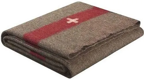 NextGen NWF Swiss Army Wool Chestnut Blanket (Brown with White Cross and Red Stripe, Single), tear_resistant, Pack of 1