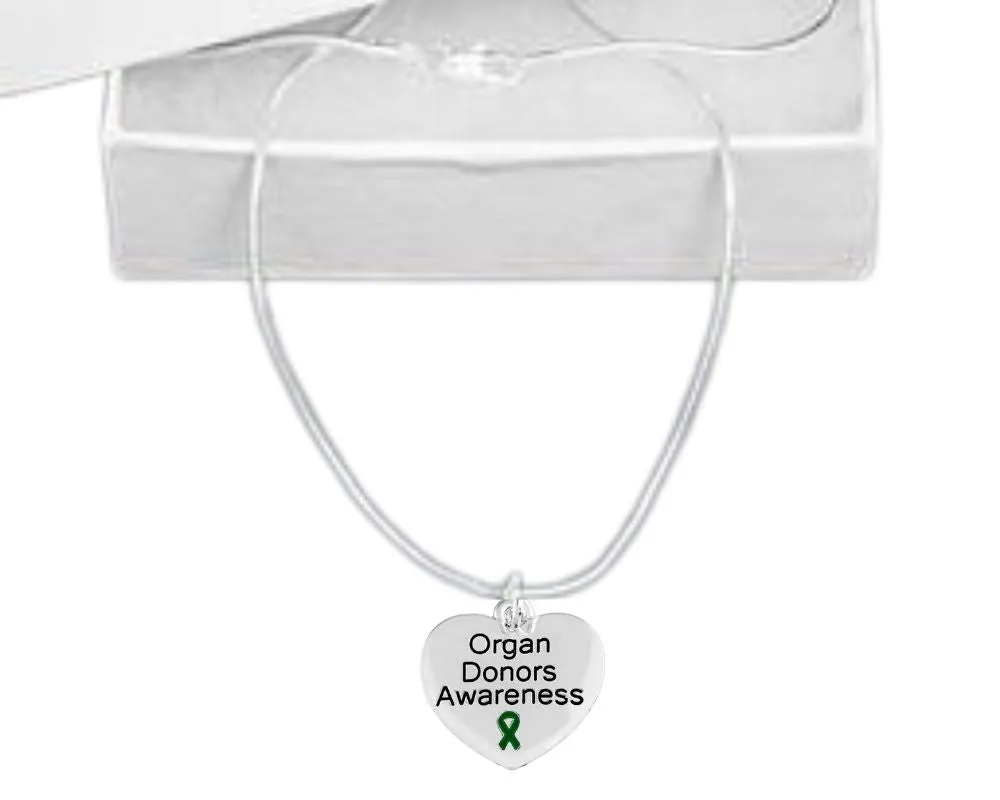 Organ Donors Green Ribbon Heart Necklaces