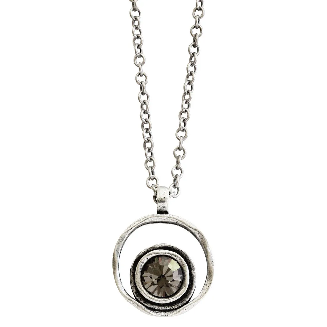 Patricia Locke Serenity Sterling Silver Plated Round Double Ring Pendant Swarovski Necklace, NK0390S Gray