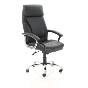 Penza High Back Executive Leather Office Chair with Arms - Chrome Frame, 110kg Capacity, 8hr Usage, Adjustable Height & Tilt