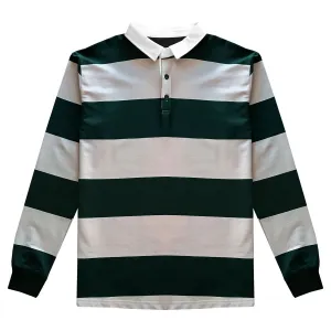 Pink and Green Comfortable Stretch Striped Mens Rugby Shirt