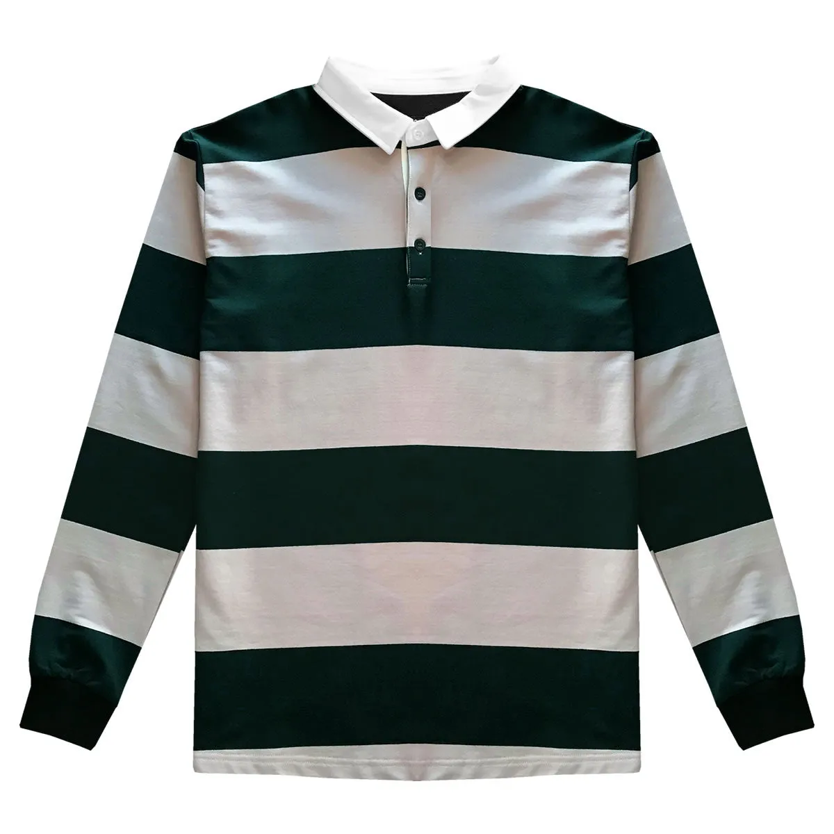 Pink and Green Comfortable Stretch Striped Mens Rugby Shirt