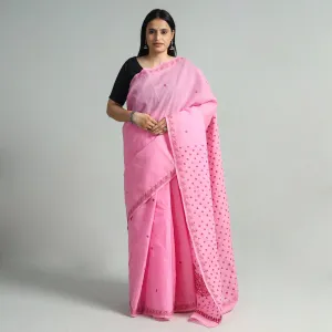 Pink - Chikankari Hand Embroidered Pure Cotton Saree 113