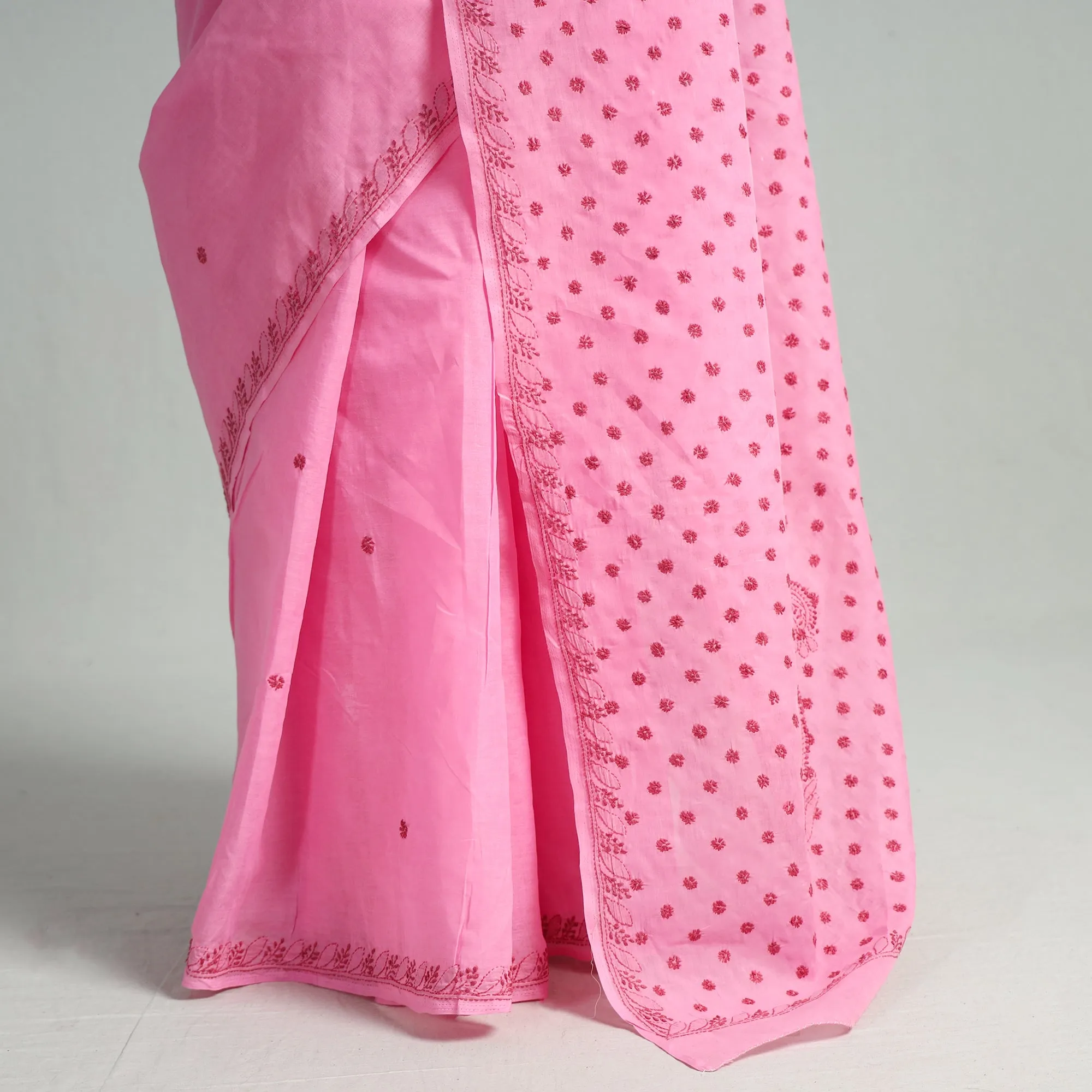 Pink - Chikankari Hand Embroidered Pure Cotton Saree 113