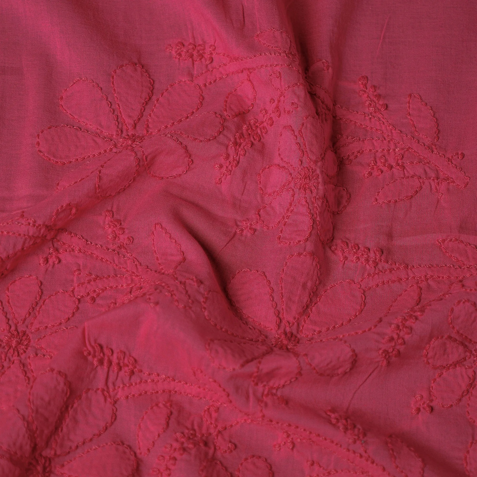 Pink - Lucknow Chikankari Hand Embroidery Cotton Stole