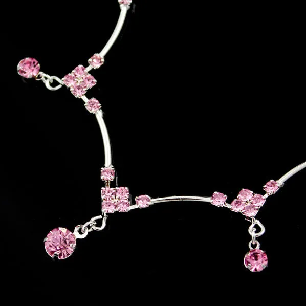 Pink Rhinestone Necklace with Drops