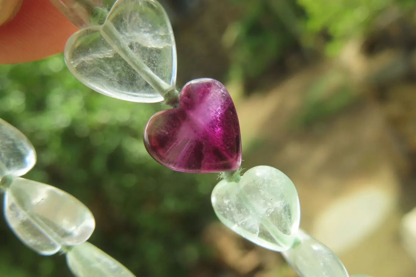 Polished Green and Purple Fluorite Gemstone Heart Necklace - Sold Per Item - From Namibia