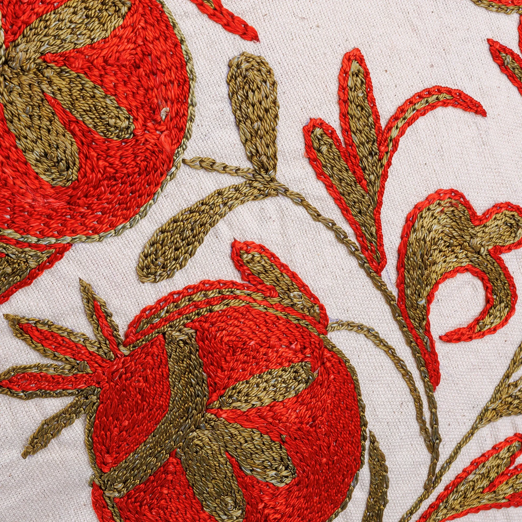 Red and Green Pomegranate Embroidered Cotton Pillow Sham - Romantic Era | NOVICA