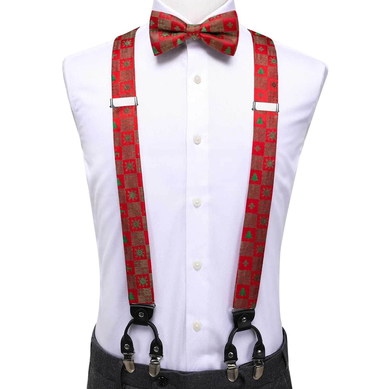 Red Green Novelty Suspender Bowtie Hanky Cufflinks Set Christmas