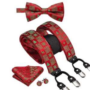 Red Green Novelty Suspender Bowtie Hanky Cufflinks Set Christmas