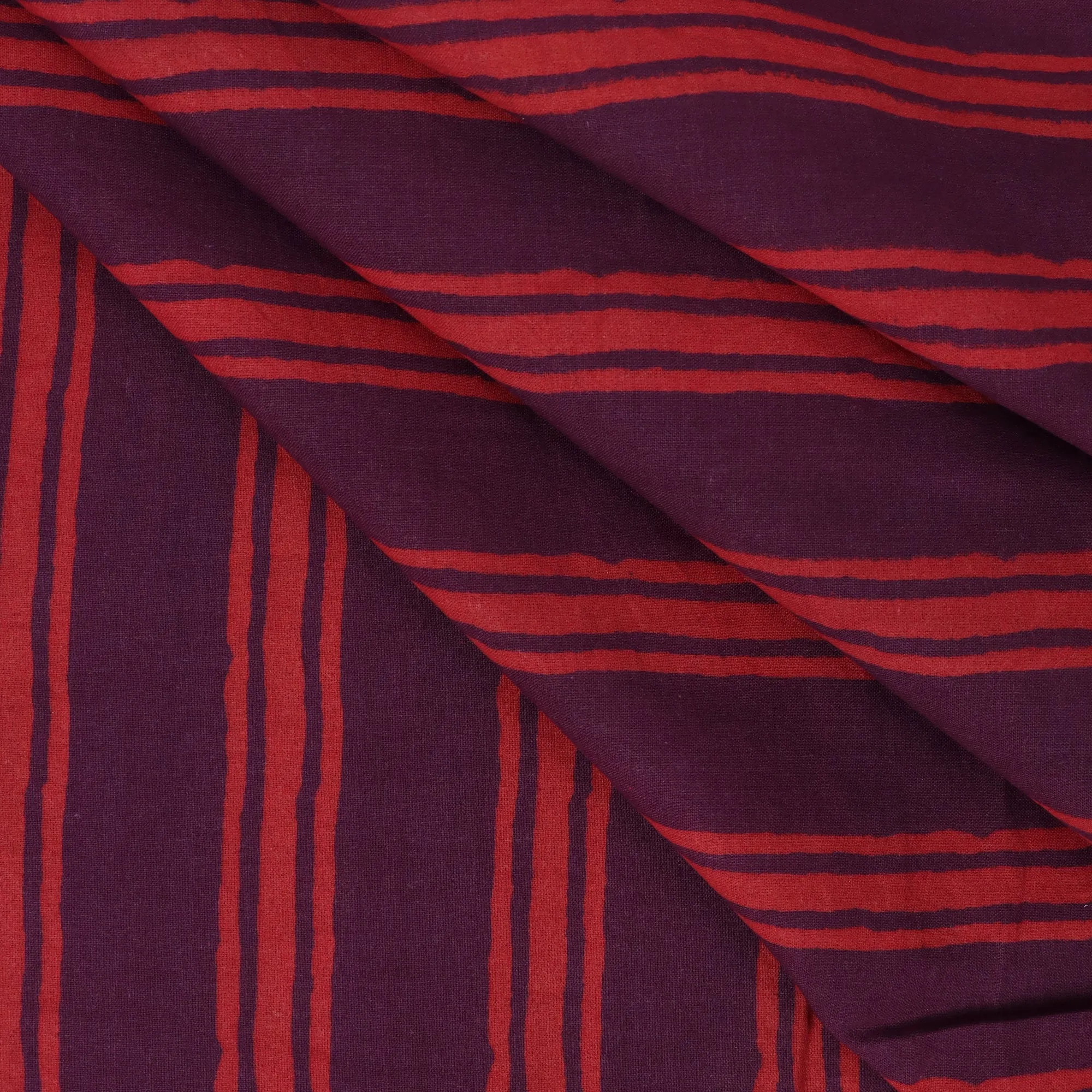 Red Wooden Block Stripes Premium Cotton Fabric