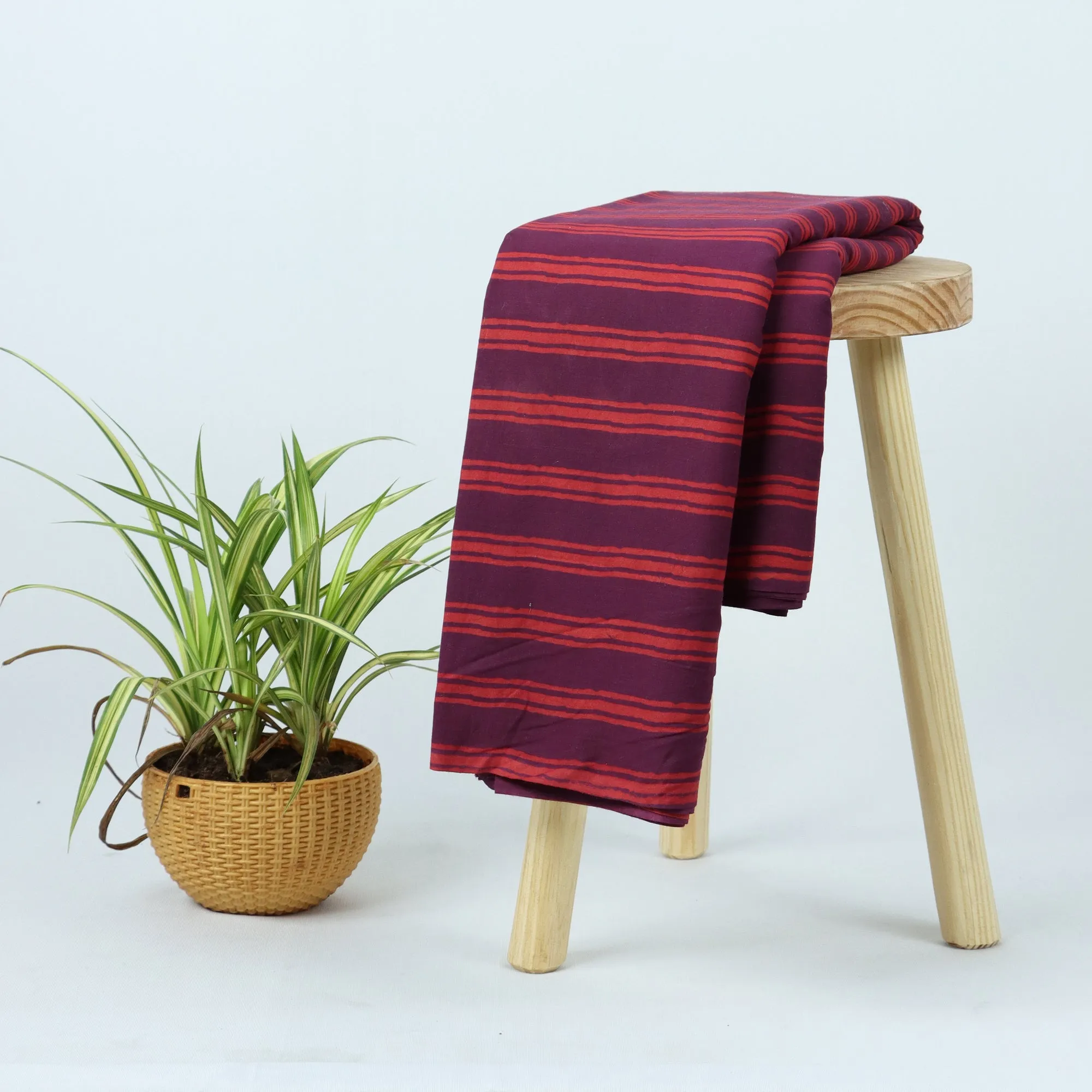 Red Wooden Block Stripes Premium Cotton Fabric