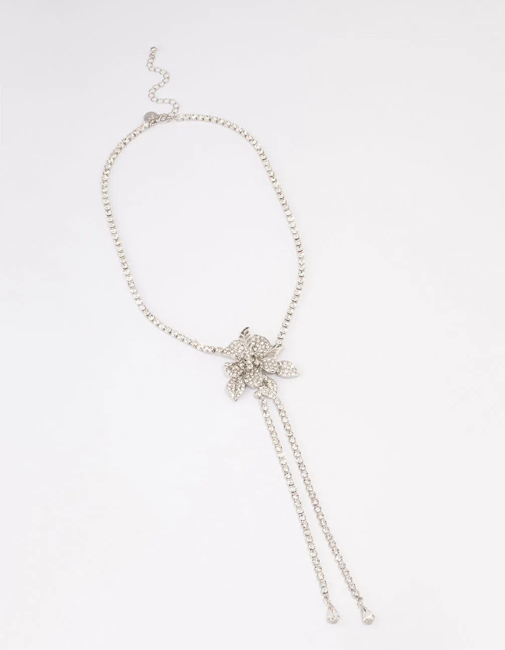 Rhodium Cupchain Diamante Flower Necklace