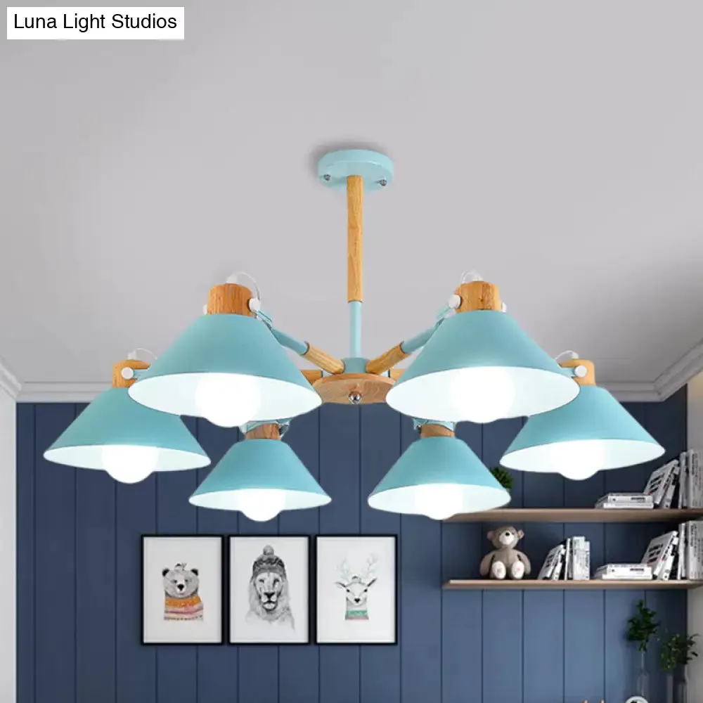 Sleek Metal Cone Hanging Pendant Lights - 6 Lights, Simple Style, Ideal for Dining Room