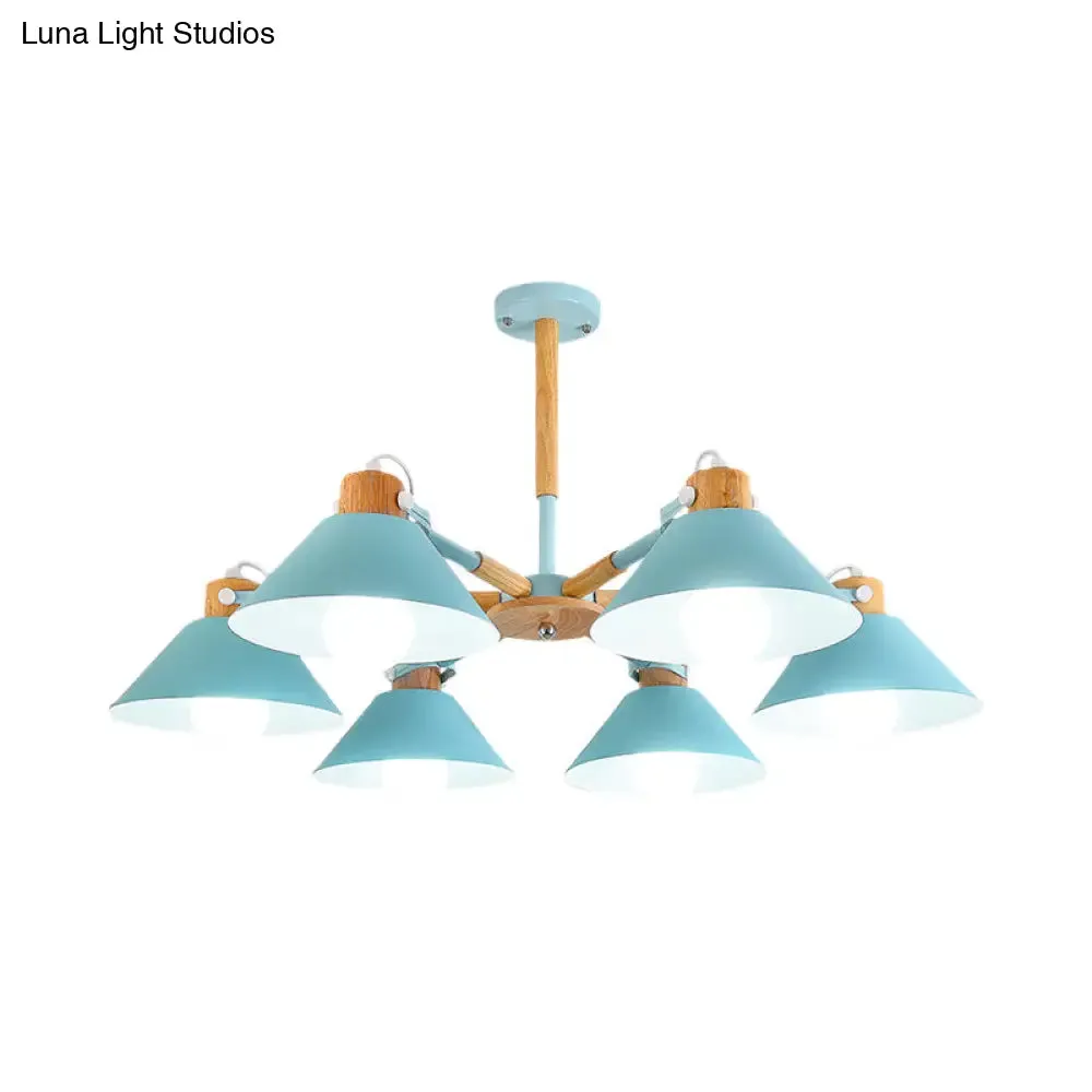 Sleek Metal Cone Hanging Pendant Lights - 6 Lights, Simple Style, Ideal for Dining Room