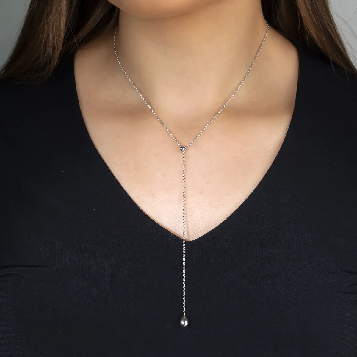 Sterling Silver Teardrop Adjustable Lariat Necklace