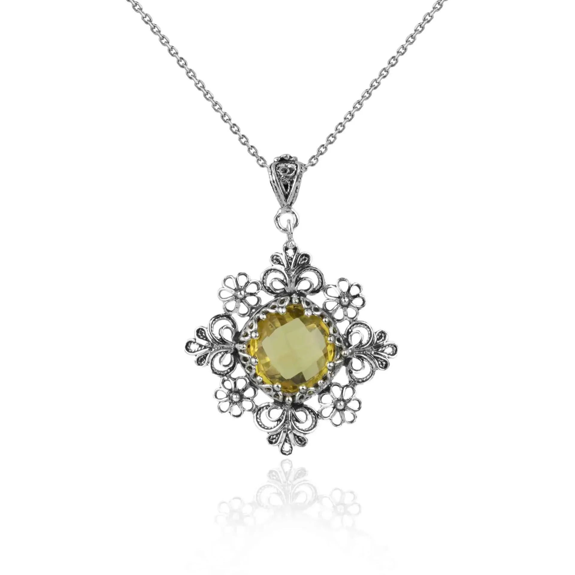 Sunlit Daisy Filigree Art Citrine Gemstone Silver Pendant Necklace - A Touch of Sunshine