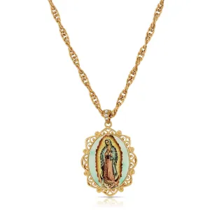 Symbols Of Faith Floral Filigree Lady Of Guadalupe Pendant Necklace 28"