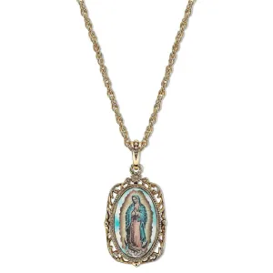 Symbols Of Faith Lady Of Guadalupe Medallion Pendant Necklace 24"