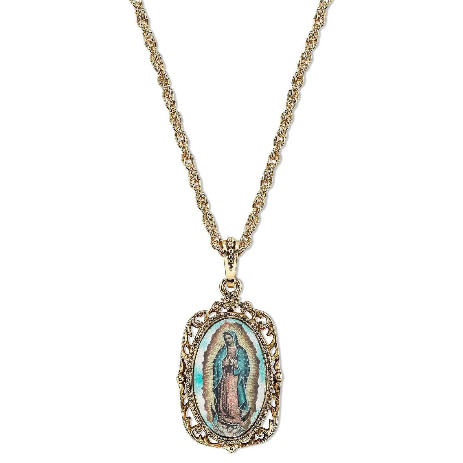 Symbols Of Faith Lady Of Guadalupe Medallion Pendant Necklace 24"