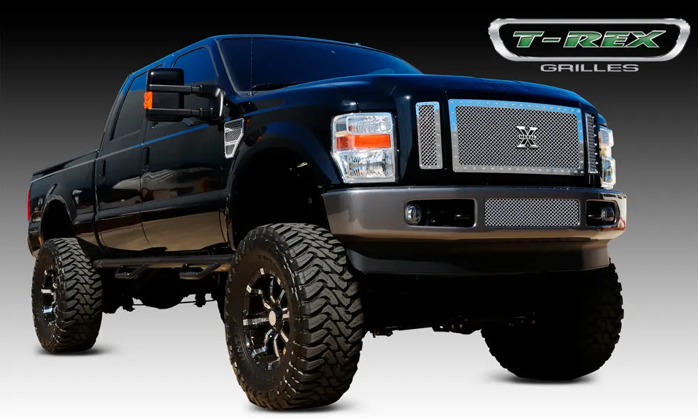 T-REX X Metal Series, 3 Piece Insert Grilles - Polished - Requires Drilling or Cutting - 2008-2010 Superduty