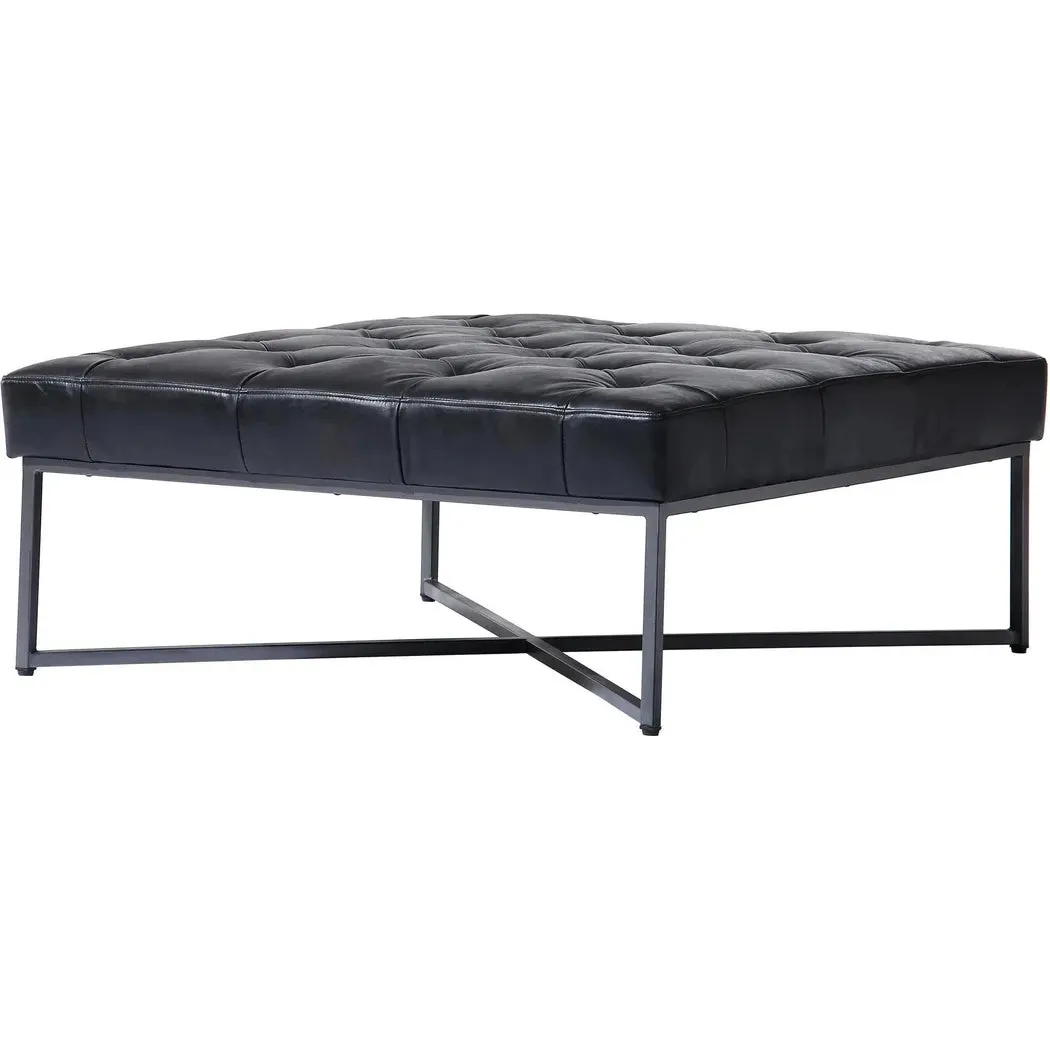 Thad Top Grain Buffalo Black Leather Ottoman Coffee Table